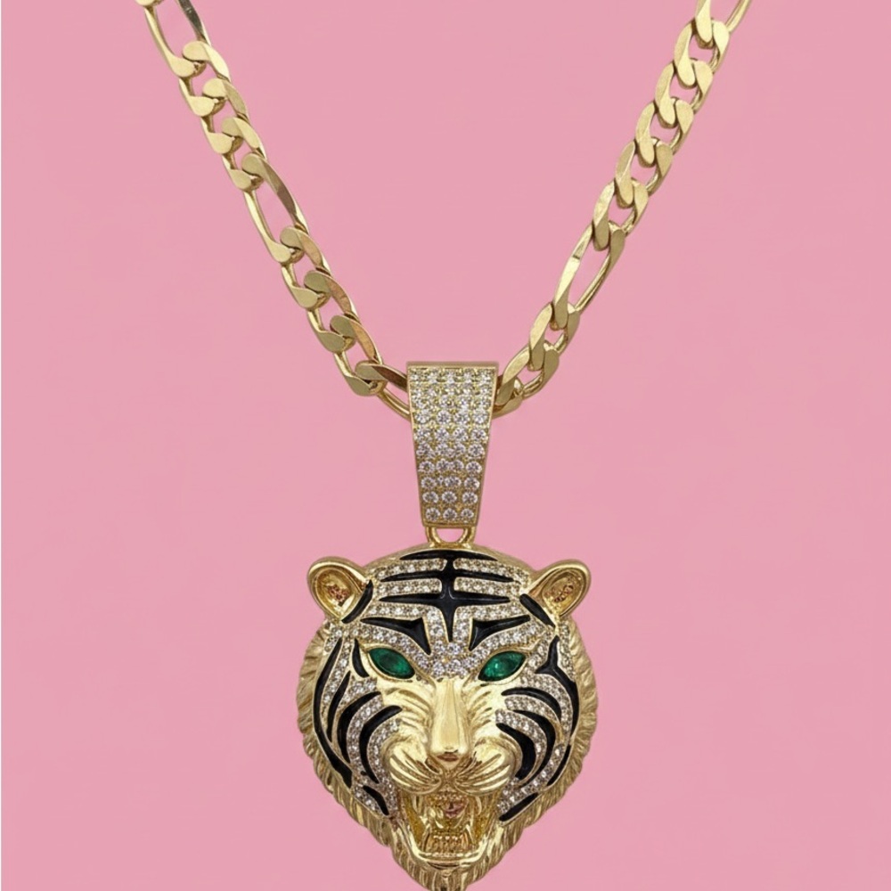 Gold and Black Tiger Pendant Necklace